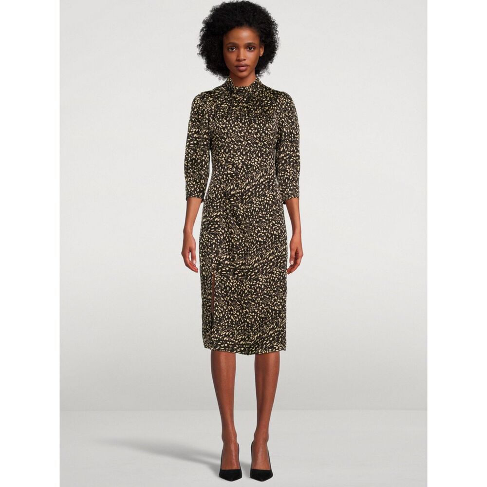 Ba&sh Edmee Smocked Printed Midi Dress Black Women’s Medium Casual Wear New